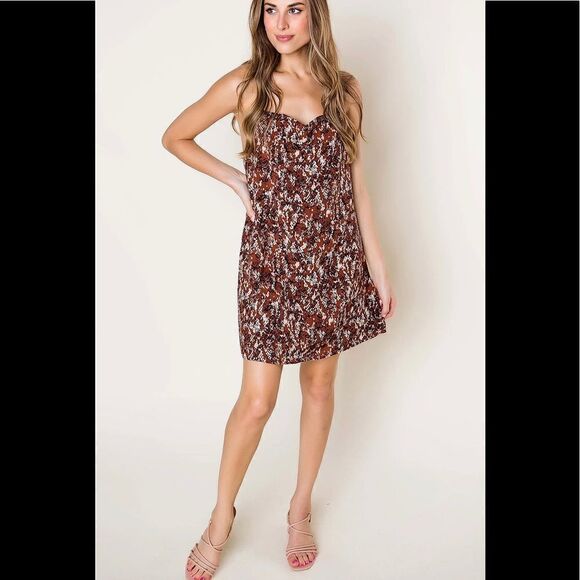 RUST ANIMAL PRINT DRAPED FRONT DRESS - Picture 1 of 9